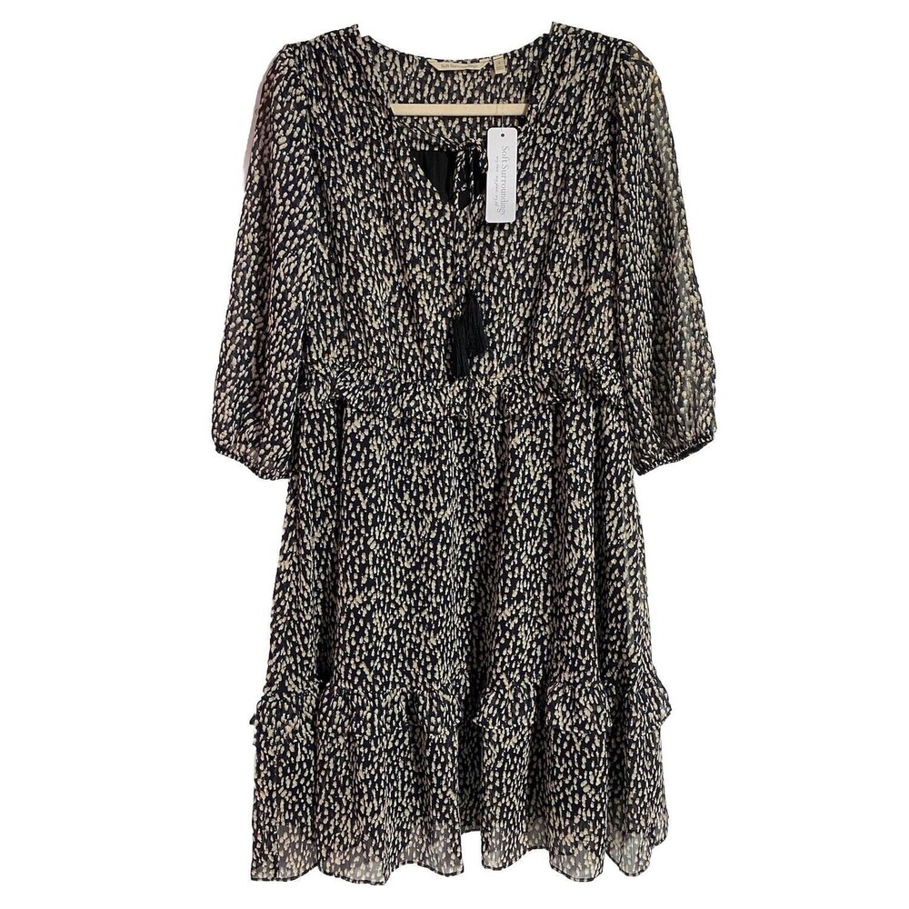 Soft Surroundings Dress S Black Metallic Mini Cottagecore Boho Ruffles Tassels